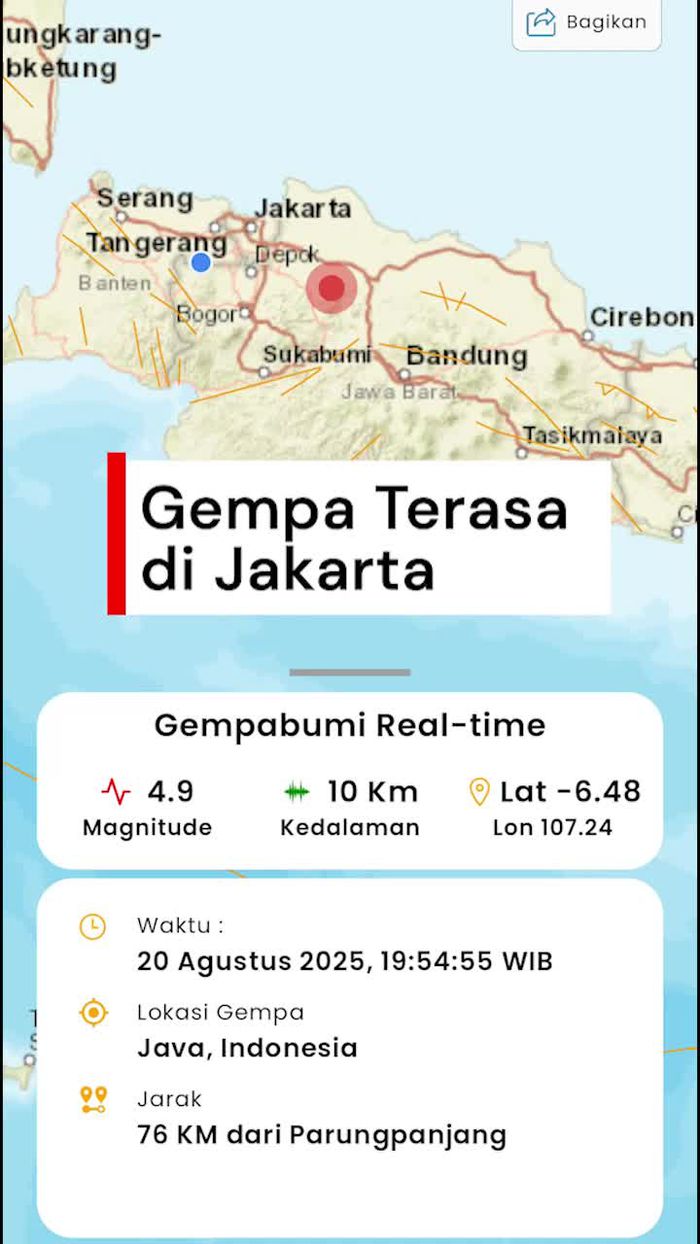 Video Gempa M 4,9 Guncang Bekasi, Terasa di Jakarta