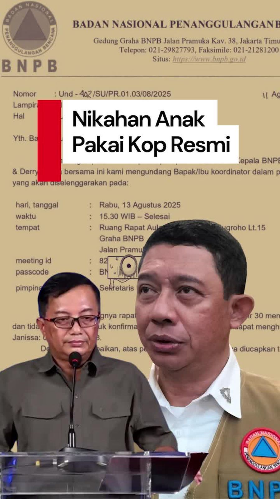 Video Heboh Surat Persiapan Nikah Anak Kepala BNPB