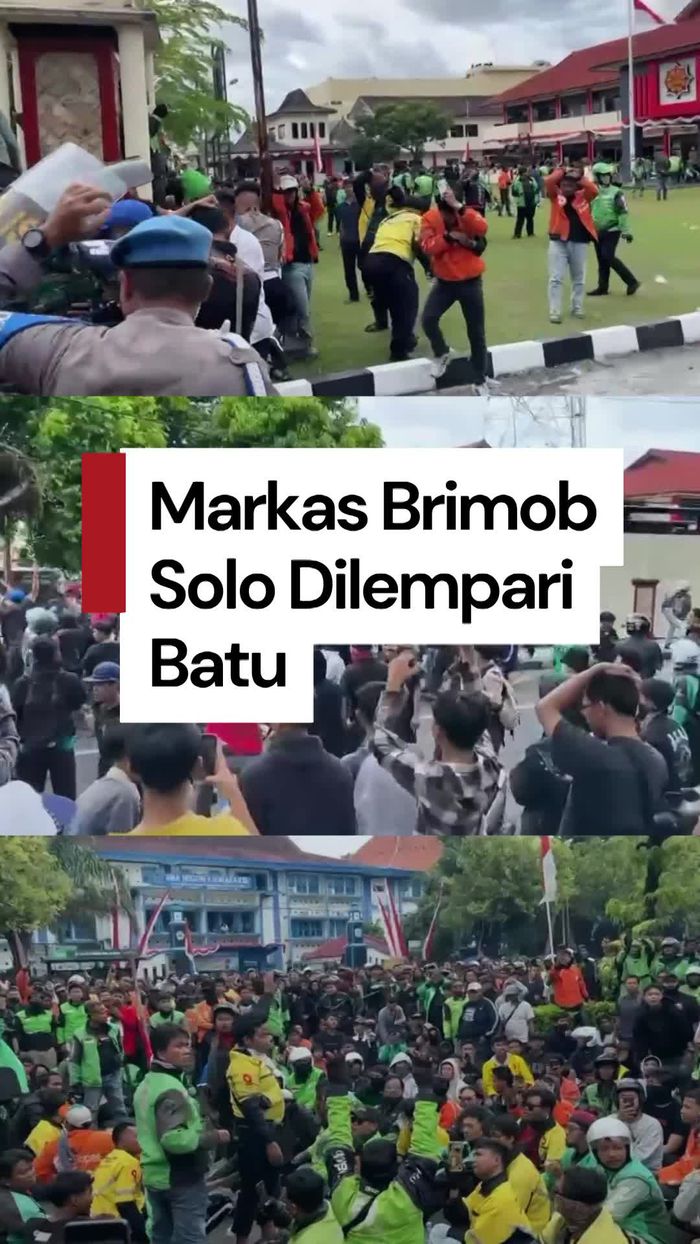 Massa Aksi Driver Ojol Lempari Markas Brimob Manahan Solo Pakai Batu