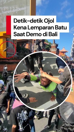 Video: Detik-detik Driver Ojol Kena Lemparan Batu Saat Demo di Bali