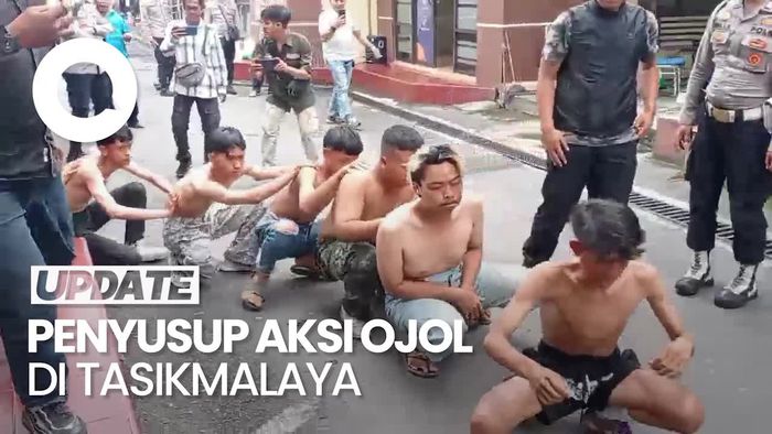 Video: Polisi Ciduk Puluhan Penyusup saat Aksi Damai Ojol di Tasikmalaya