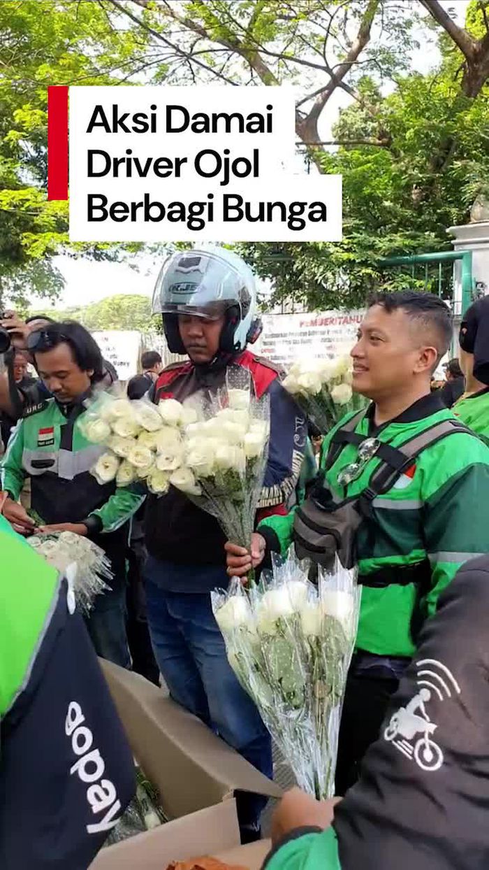 Video: Aksi Damai Driver Ojol Berbagi Bunga Mawar