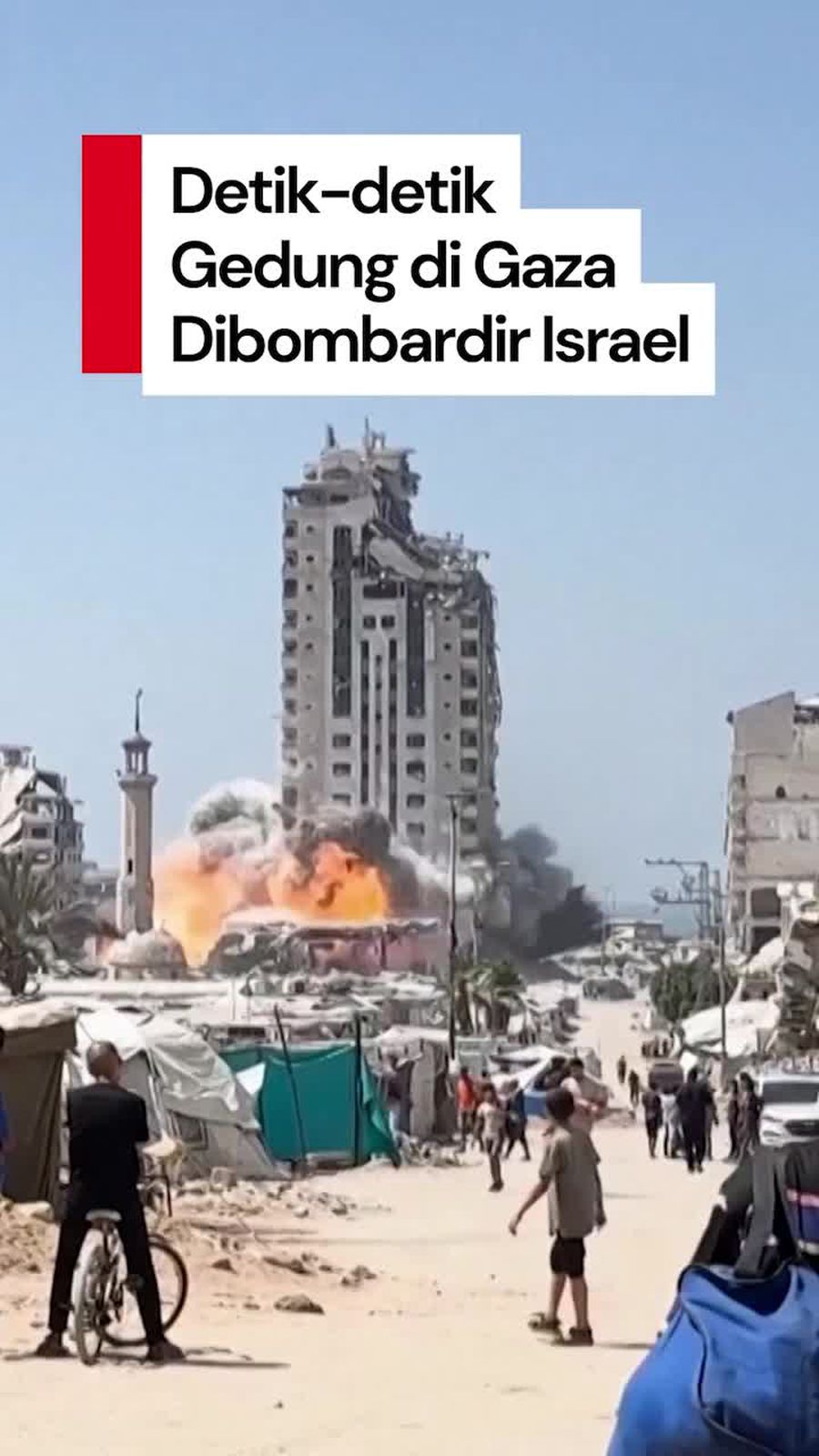 Video: Momen Kepanikan Warga Gaza saat Gedung Mushtaha Dibombardir Israel