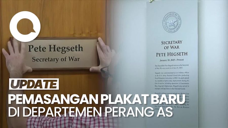 Video: Momen Plakat Menteri Perang Dipasang di Pentagon AS