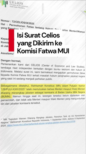 Video: Celios Minta MUI Buat Fatwa Gaji Menteri/Wamen yang Rangkap Jabatan