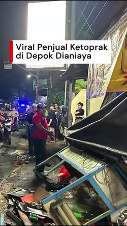 Video Viral Pria Rusak Gerobak-Aniaya Pedagang Ketoprak di Depok