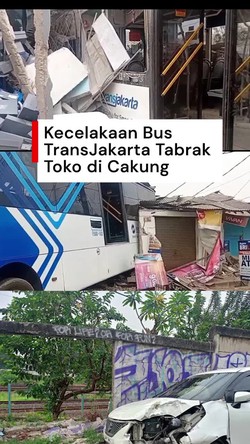 Video: Bus TransJakarta Tabrak Toko di Cakung, 6 Orang Terluka