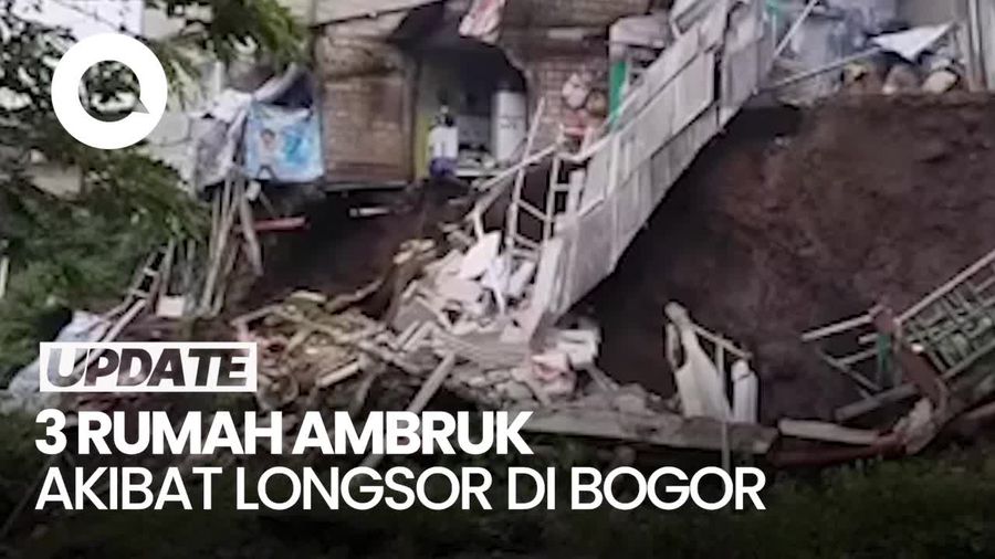 Video: Longsor Terjadi di Dekat Sungai Ciapus Bogor, 3 Rumah Ambruk