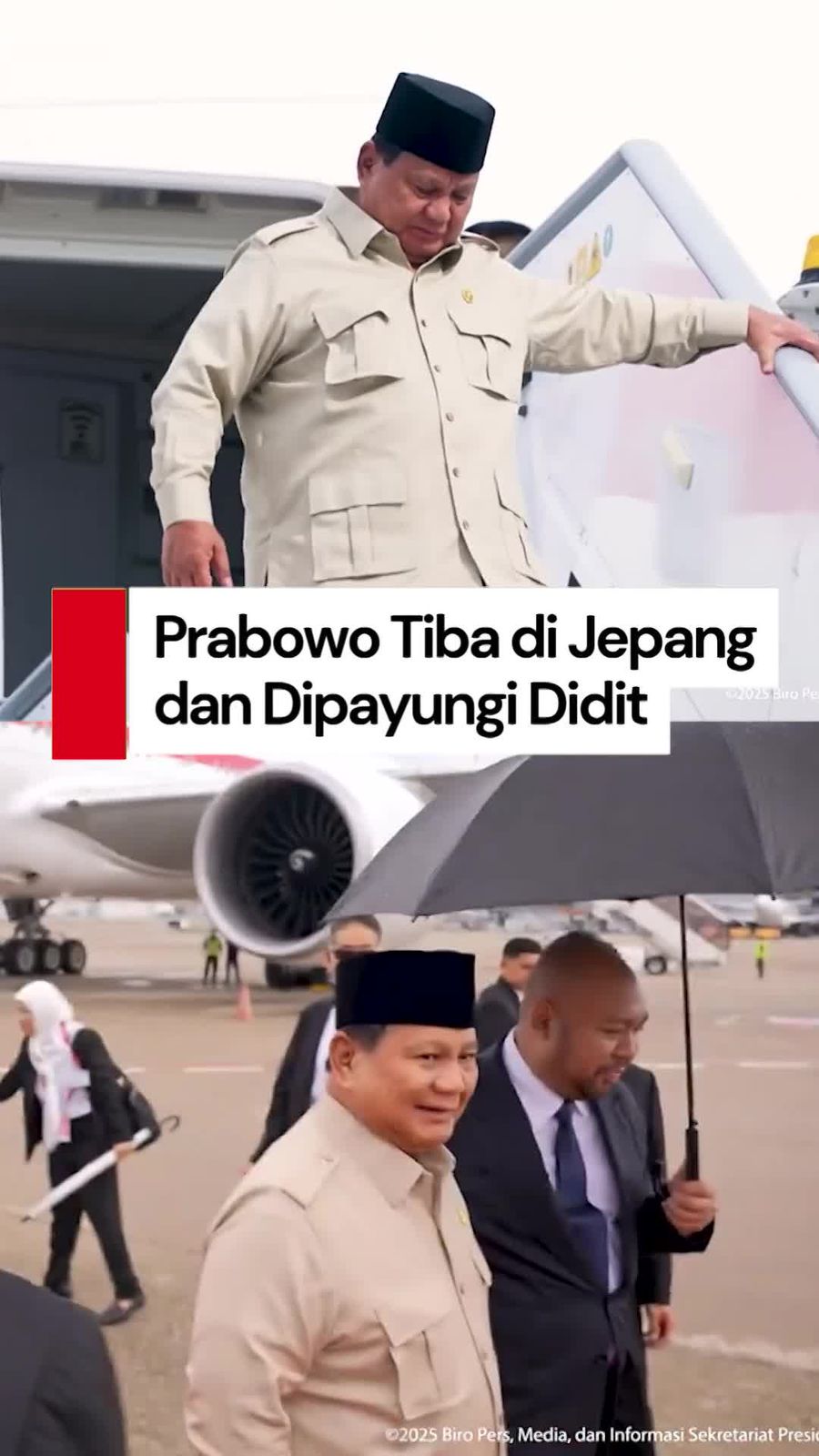 Video: Gaya Didit Payungi Prabowo saat Tiba di Osaka Jepang
