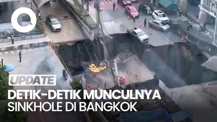 Video Detik-Detik Sinkhole Muncul di Tengah Jalan Bangkok Thailand