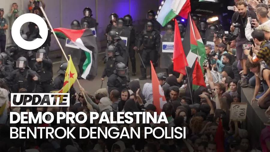 Video: Massa Demo Pro Palestina Bentrok dengan Polisi di Barcelona