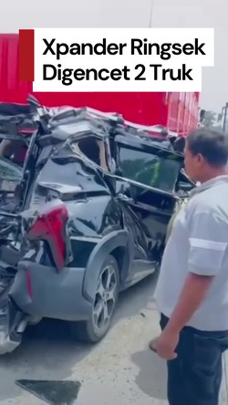 Video: Wanita Dievakuasi dari Xpander Ringsek Digencet 2 Truk di Cilegon