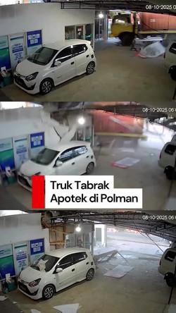 Video: Detik-detik Truk Tabrak Apotek hingga Ambruk di Polman