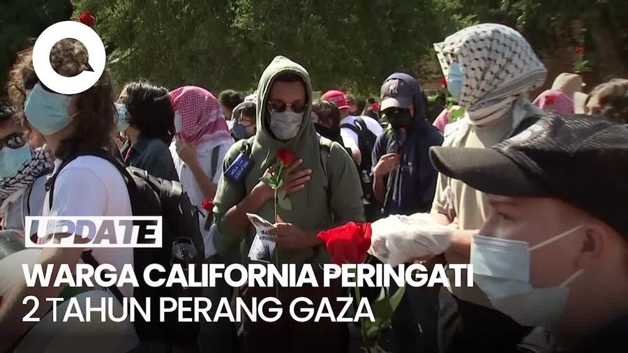 Video Warga California Demo Bawa Mawar, Peringati 2 Tahun Perang di Gaza
