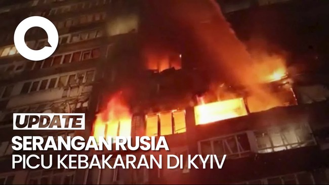 Video: Kebakaran Hebat di Kyiv Akibat Serangan Rusia
