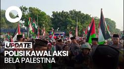 Video Polisi Berpeci Hitam Kawal Aksi Bela Palestina di Patung Kuda