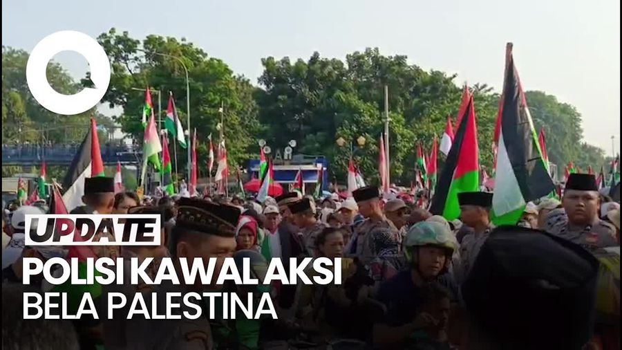 Video Polisi Berpeci Hitam Kawal Aksi Bela Palestina di Patung Kuda