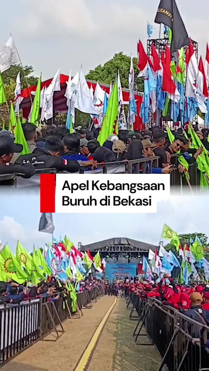 Video: Ribuan Buruh Gelar Apel Akbar Kebangsaan di Bekasi, Kapolri Hadir