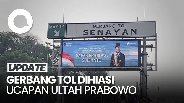 Video Ucapan HUT Ke-74 Presiden Prabowo Hiasi Gerbang Tol Dalam Kota