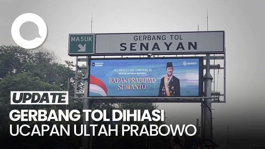 Video Ucapan HUT Ke-74 Presiden Prabowo Hiasi Gerbang Tol Dalam Kota