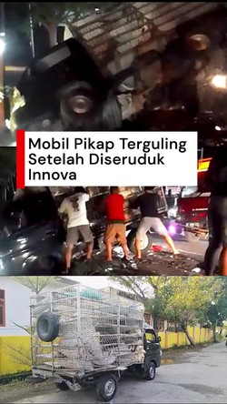Video: Detik-detik Mobil Pikap Isi Ayam Potong Terguling Diseruduk Innova