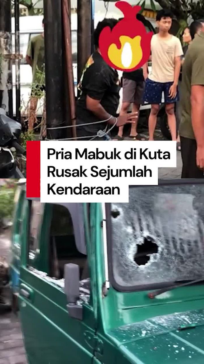 Video: Pria Mabuk di Kuta Rusak Mobil-2 Motor, Berujung Diikat Warga 