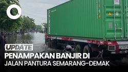 Video Jalan Pantura Semarang-Demak Banjir, Motor Tak Bisa Lewat