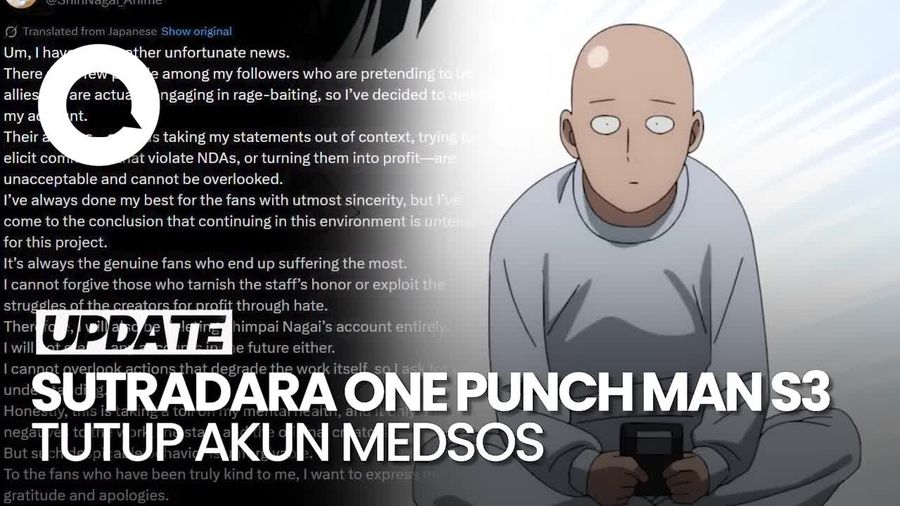 Video: Dihujat Fans, Sutradara One Punch Man Season 3 Tutup Akun Medsos