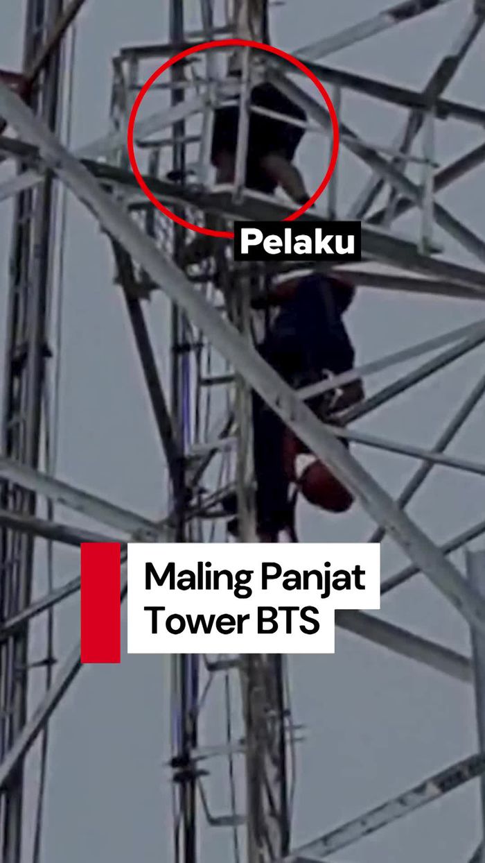 Video: Takut Dihajar Warga, Maling di Lampung Nekat Panjat Tower BTS