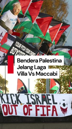 Video Bendera Palestina-Spanduk Kecam Israel Jelang Laga Villa Vs Maccabi