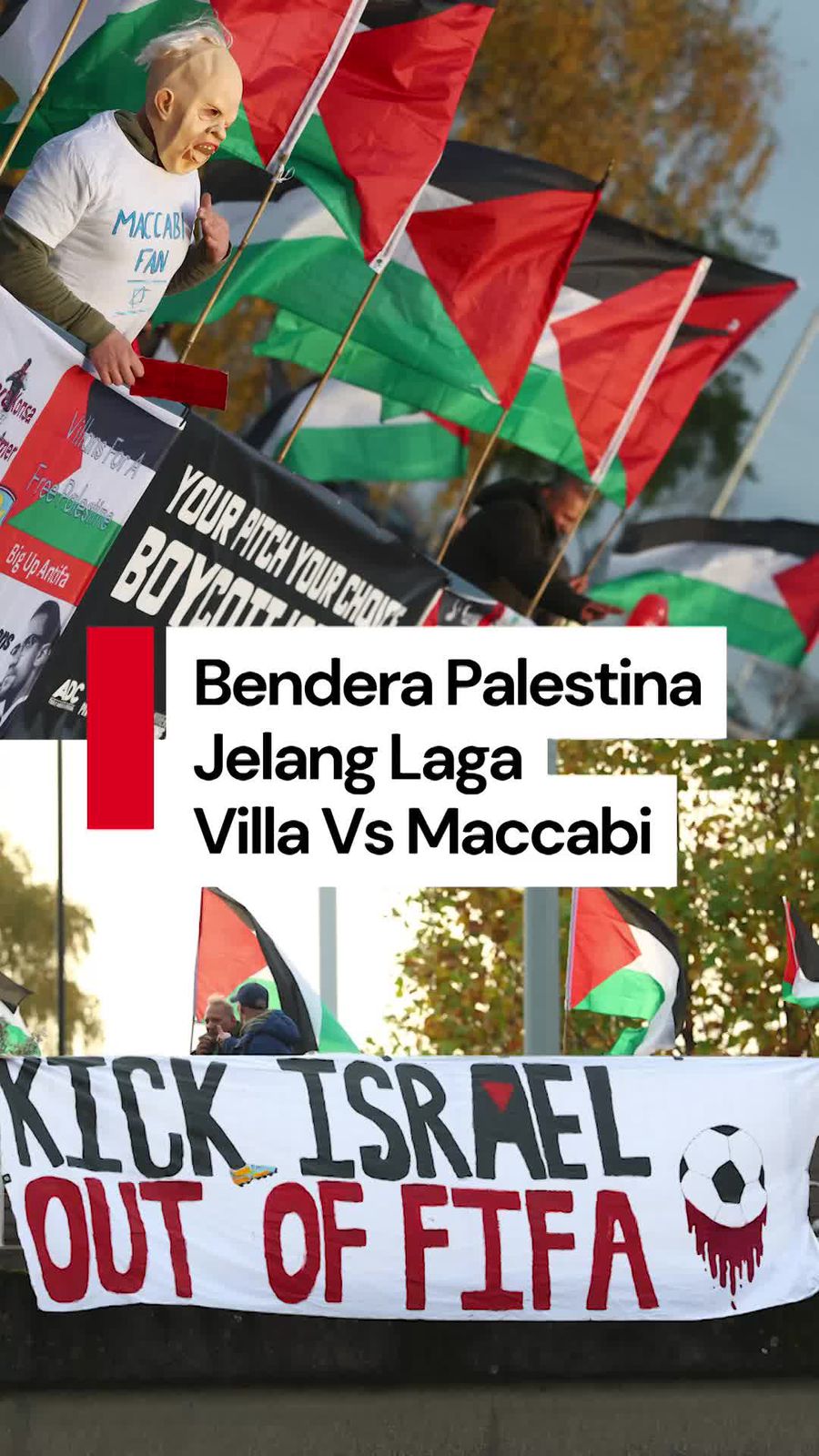 Video Bendera Palestina-Spanduk Kecam Israel Jelang Laga Villa Vs Maccabi