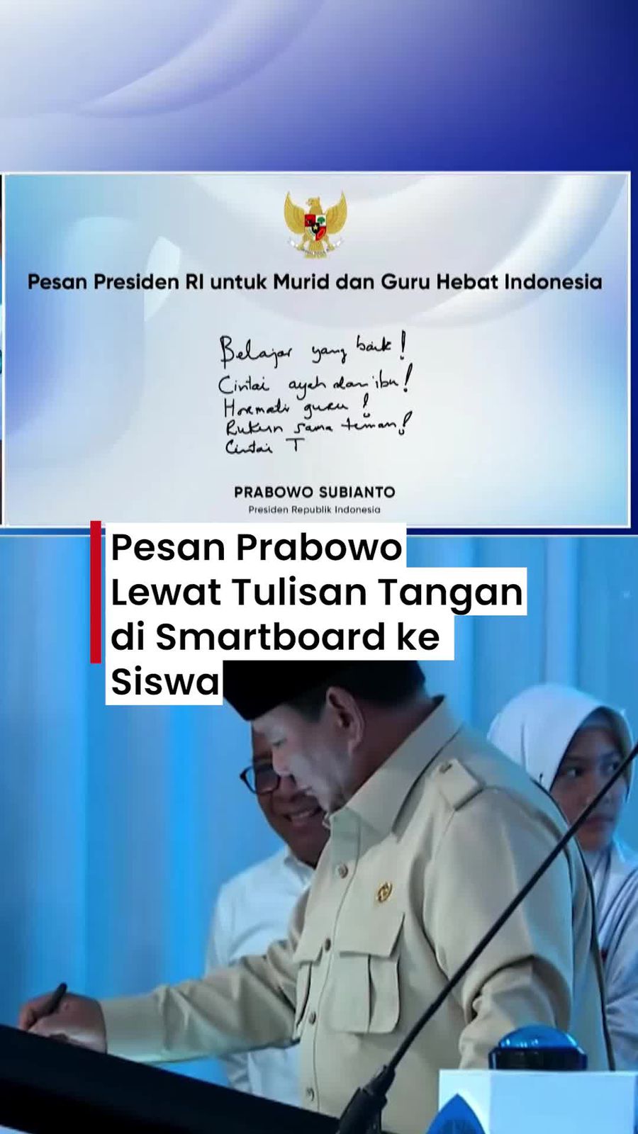 Video: Pesan Tulisan Tangan Prabowo untuk Siswa Indonesia