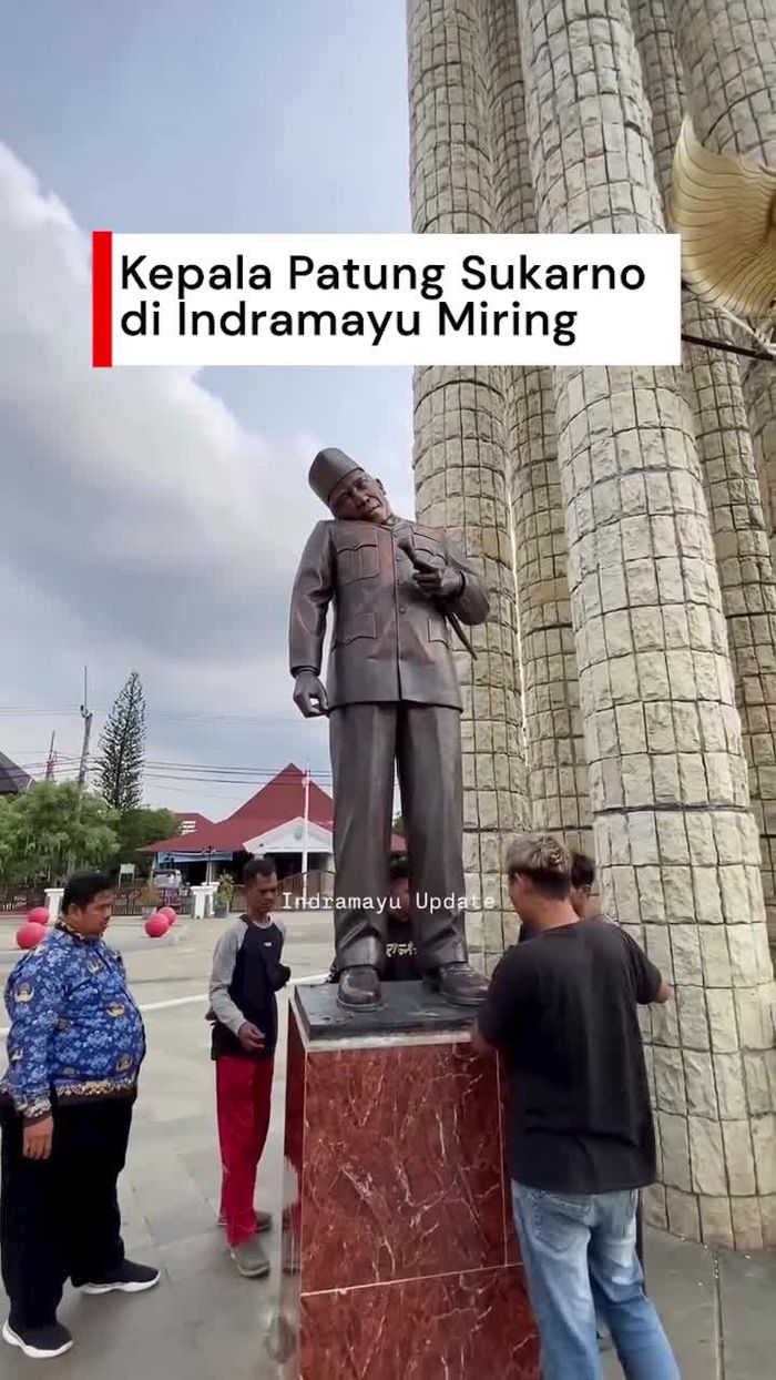 Video Viral Kepala Patung Sukarno di Indramayu Miring, Ini Penyebabnya