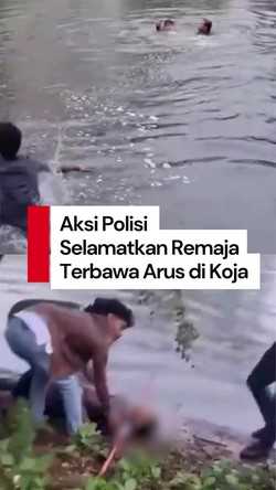 Video: Heroik! Bhabinkamtibmas Selamatkan Remaja Terbawa Arus di Kali Koja
