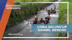 Mencoba Seluncur Sambil Berdiri di Perosotan Tengah Sawah Mojokerto