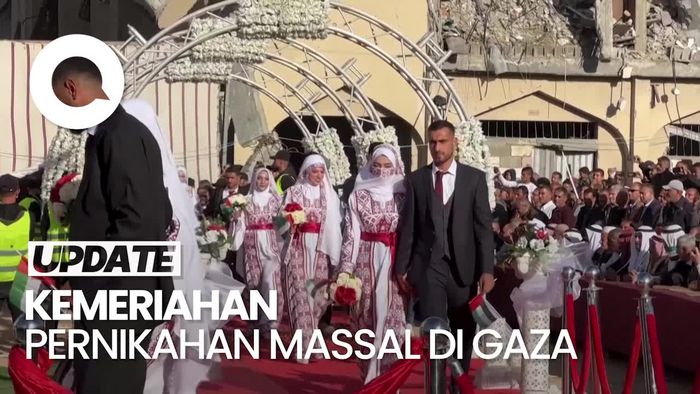 Video: Kemeriahan Pernikahan Massal di Tengah Puing-puing Bangunan di Gaza