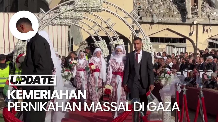 Video: Kemeriahan Pernikahan Massal di Tengah Puing-puing Bangunan di Gaza