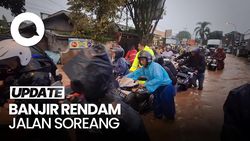 Video Banjir Rendam Jalan Soreang Bandung, Arus Lalin Tersendat