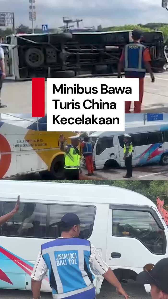 Video: Bawa 13 Turis China, Minibus di Bali Tabrak Pembatas Jalan 