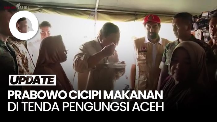 Video Prabowo Cicipi Makanan di Tenda Pengungsi Banjir Aceh