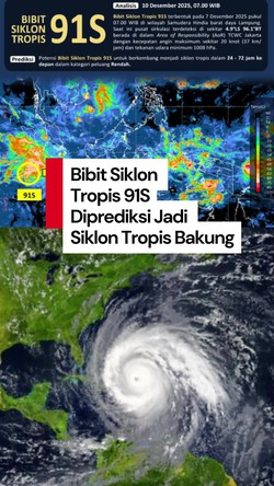 Video Bibit 91S Diprediksi Jadi Siklon Tropis Bakung, Masyarakat Diminta Waspada