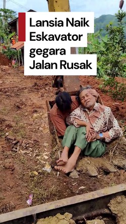 Video Viral Lansia di Bandung Barat Naik Eskavator gegara Jalan Rusak