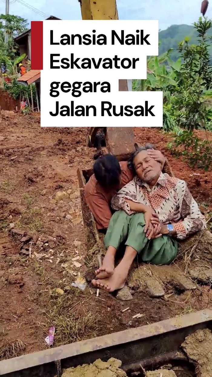 Video Viral Lansia di Bandung Barat Naik Eskavator gegara Jalan Rusak