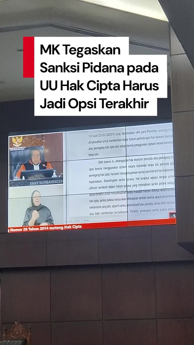 Video MK: Sanksi Pidana pada UU Hak Cipta Harus Jadi Jalan Terakhir 