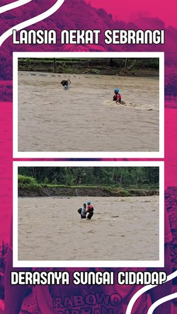 Video: Momen Tegang saat Lansia Sebrangi Derasnya Arus Sungai Cidadap Sukabumi