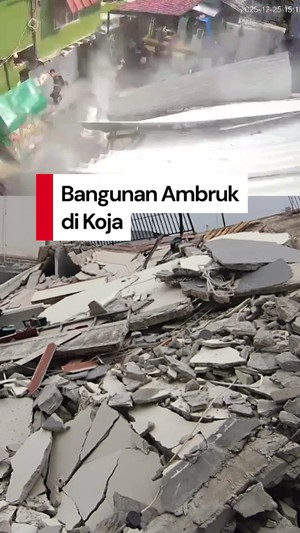 Video: Detik-detik Bangunan di Koja Ambruk Nyaris Timpa Warga  
