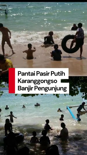 Video: Pantai Pasir Putih Karanggongso Banjir Pengunjung di Libur Natal